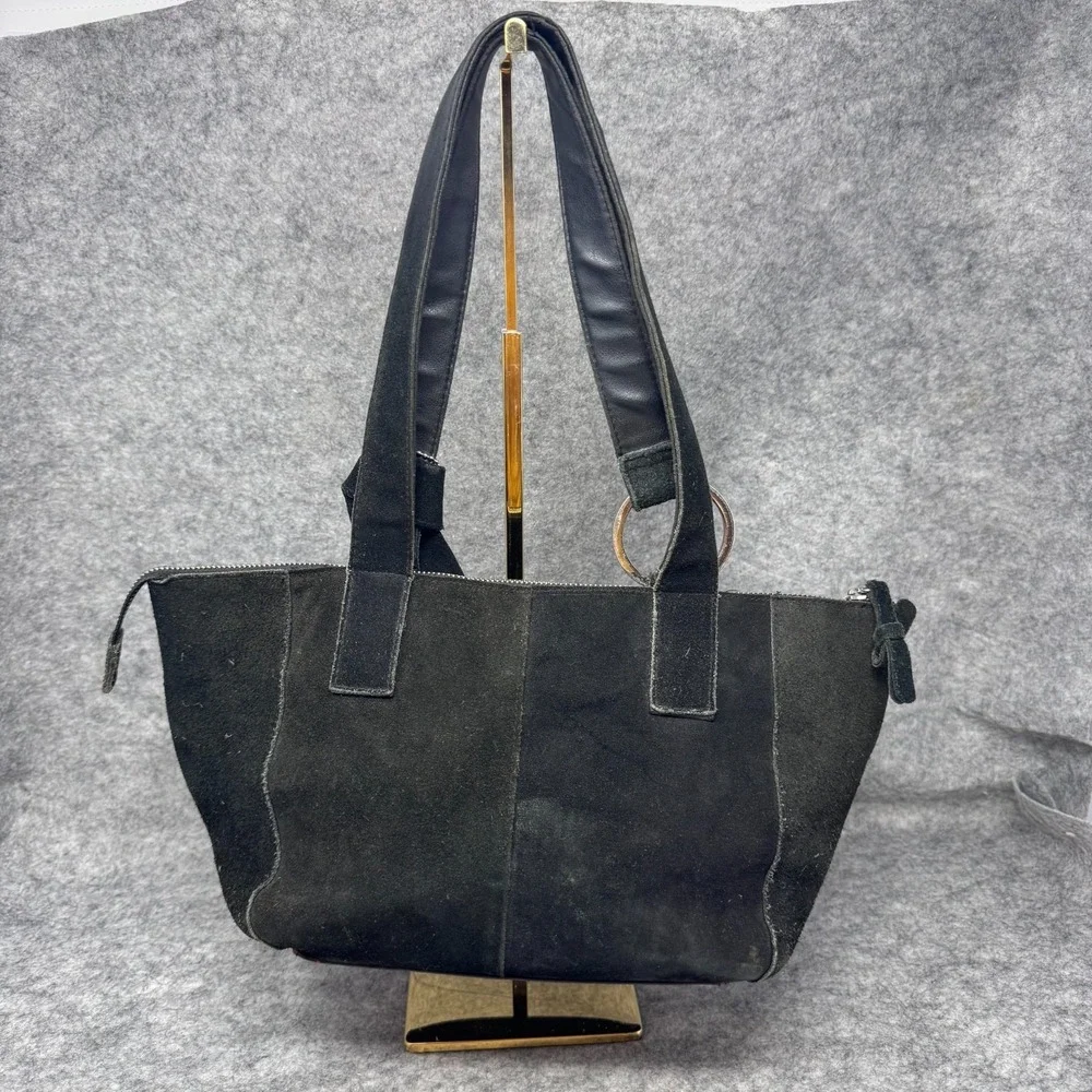 Vtg Y2K Apostrophe Black Suede Leather Shoulder Bag Boho Bohemian Minimalist